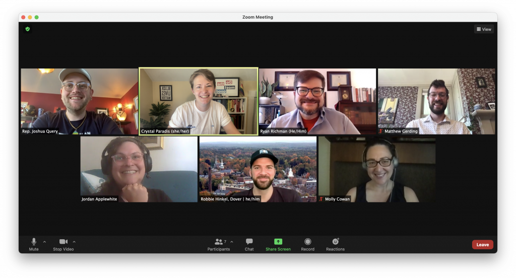 Screenshot showing seven lovely smiling humans on a zoom screen